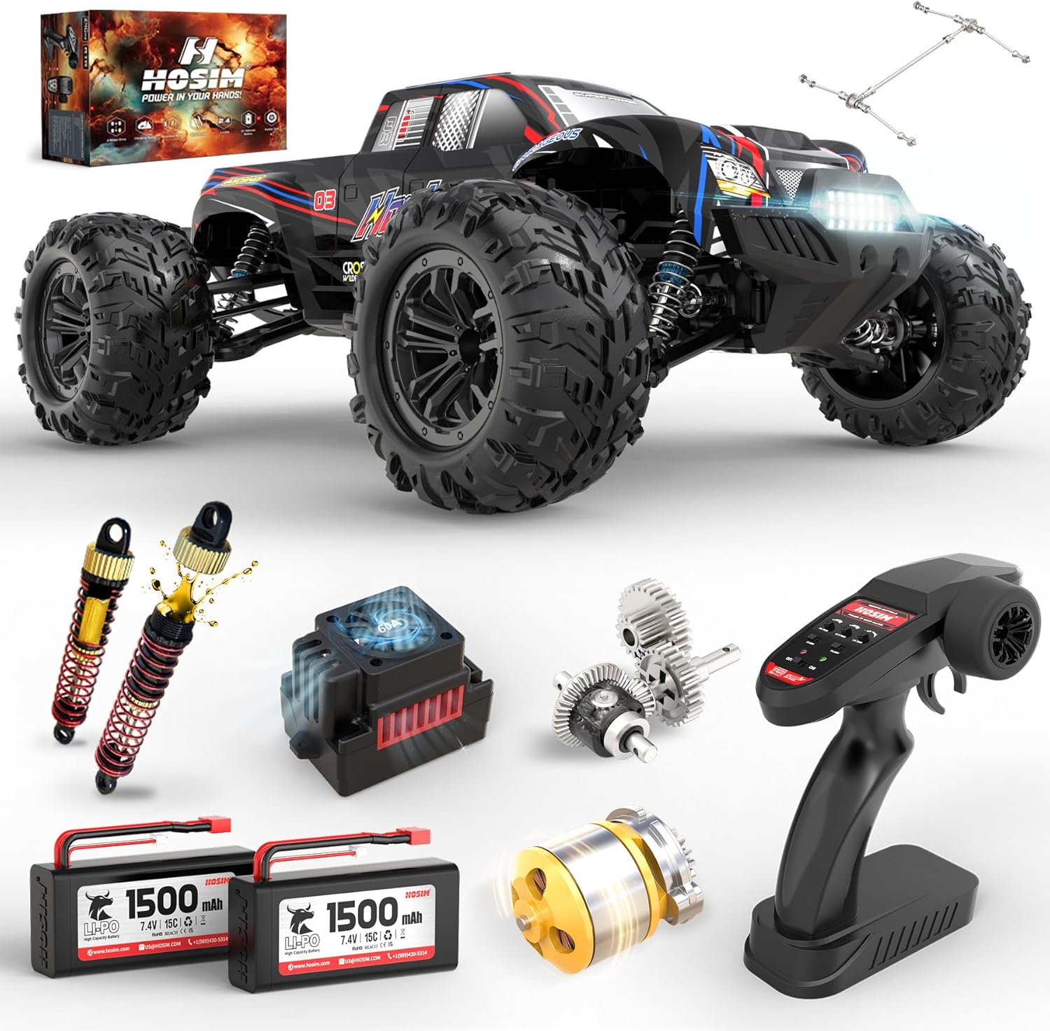 Hosim 1:10 Brushless RC Cars for Adults & Boys, 60+ KMH Remote Control Car | 4WD Off Road Monster Truck, Waterproof All-Terrain RC Truck