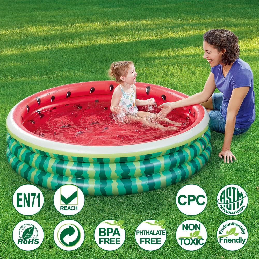 Kiddie Watermelon Baby Pool – 60”x15” Inflatable Ball Pit for Toddlers Outdoor & Baby Swimming Play for Backyard, Durable Blow-Up Design