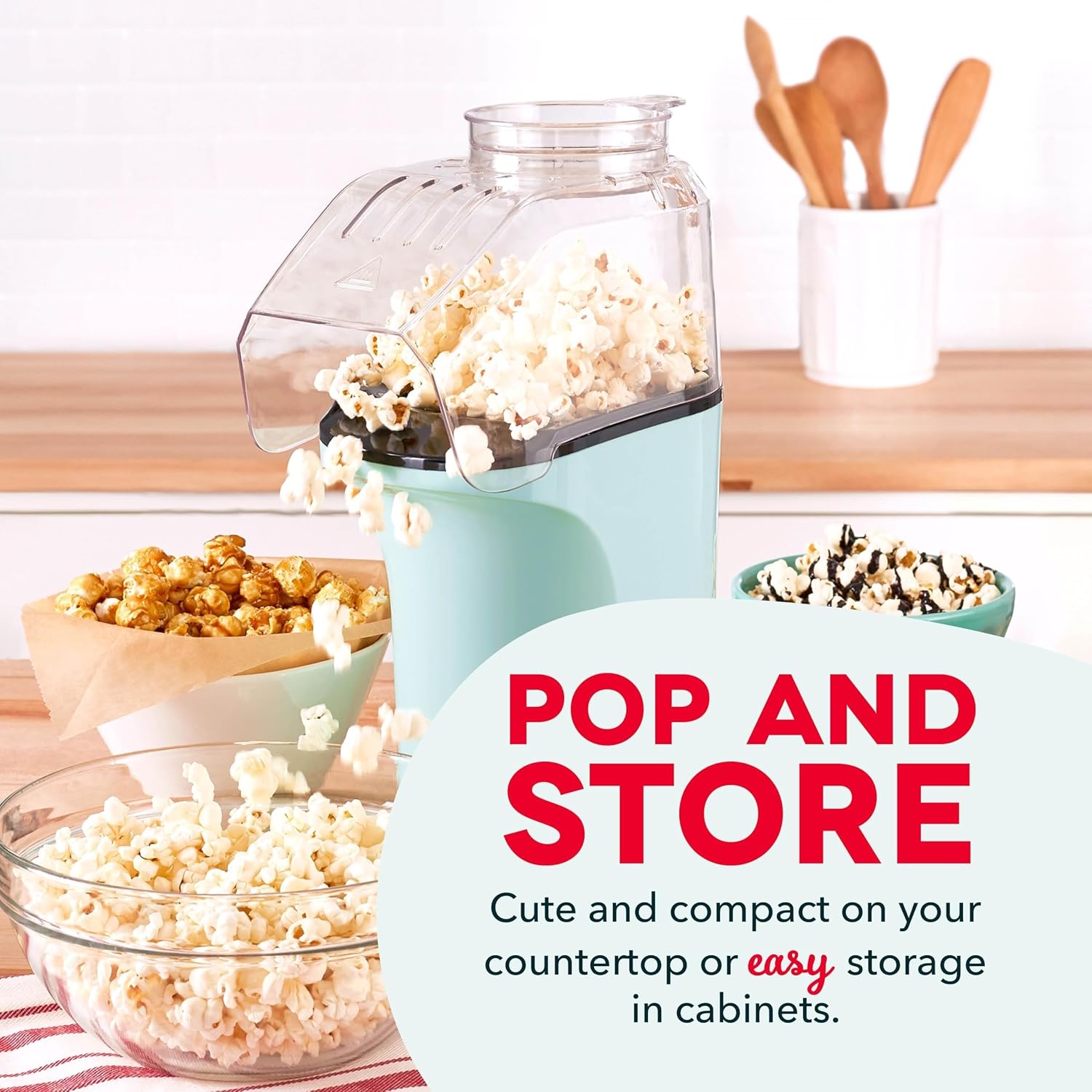 Dash Fresh Pop Popcorn Maker, 16-Cup Hot Air Popper, Aqua | Electric Popcorn Machine, Oil-Free Air Popped Popcorn, Built-In Measuring Cup & Butter Melting Tray, Movie Night Snacks
