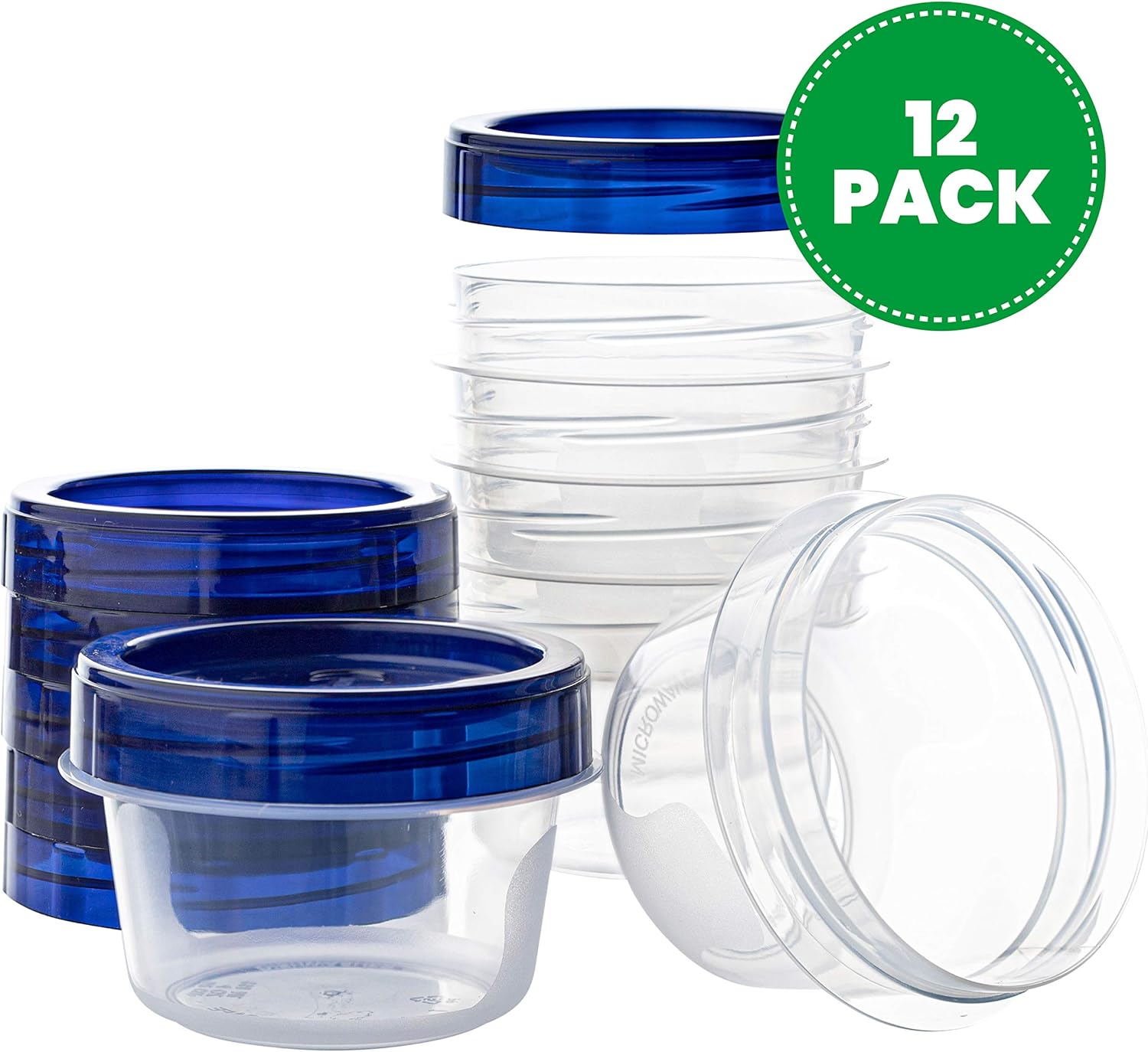 PLASTICPRO Twist Top Deli Containers Clear bottom With blue [32 oz 3 Pack]