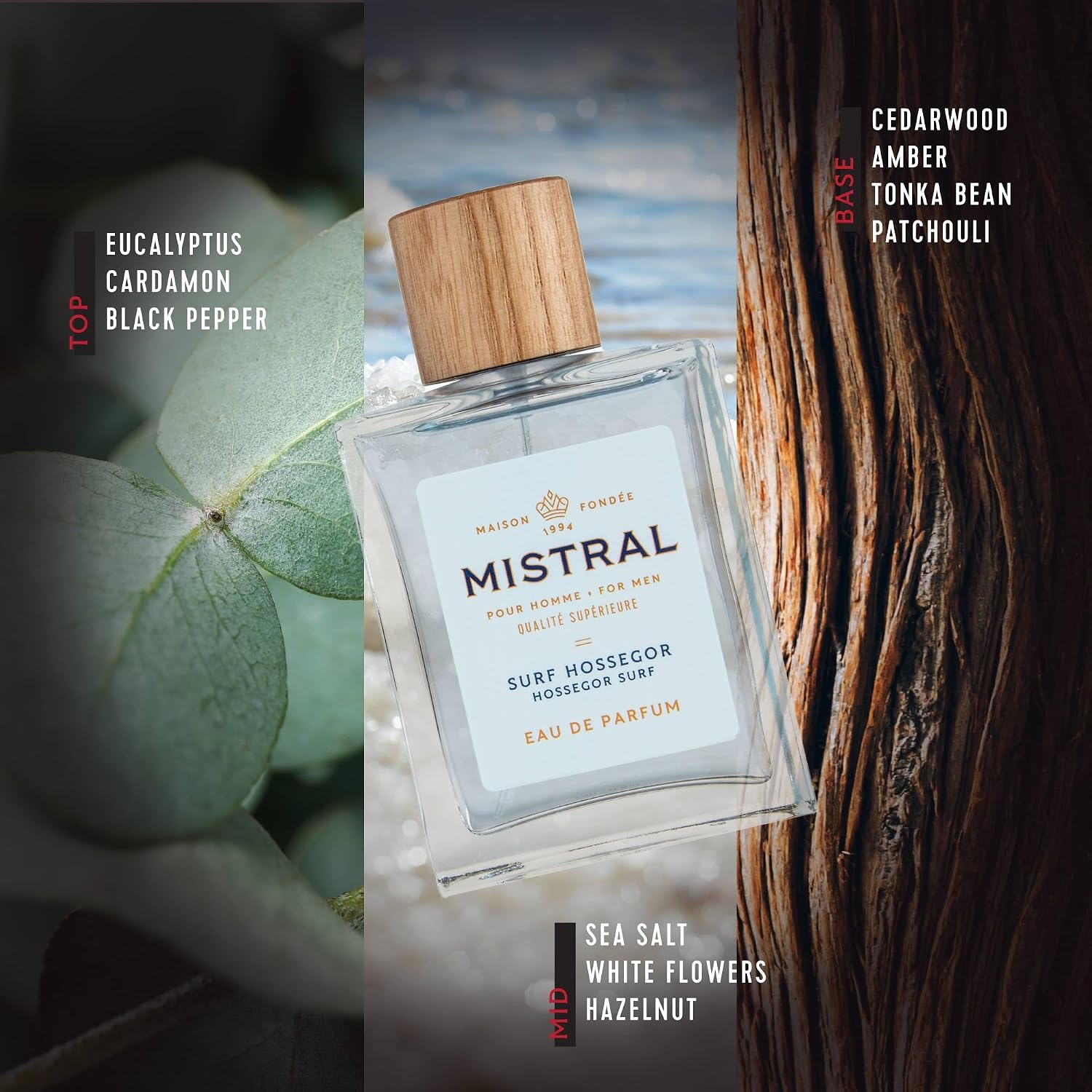Mistral Bourbon Vanilla Eau de Parfum for Men, Men's Cologne, 3.4 Oz | Warm & Sweet Masculine Scent with Vanilla, Patchouli & Sandalwood, Cruelty-Free, Long-Lasting Perfume, Made in France