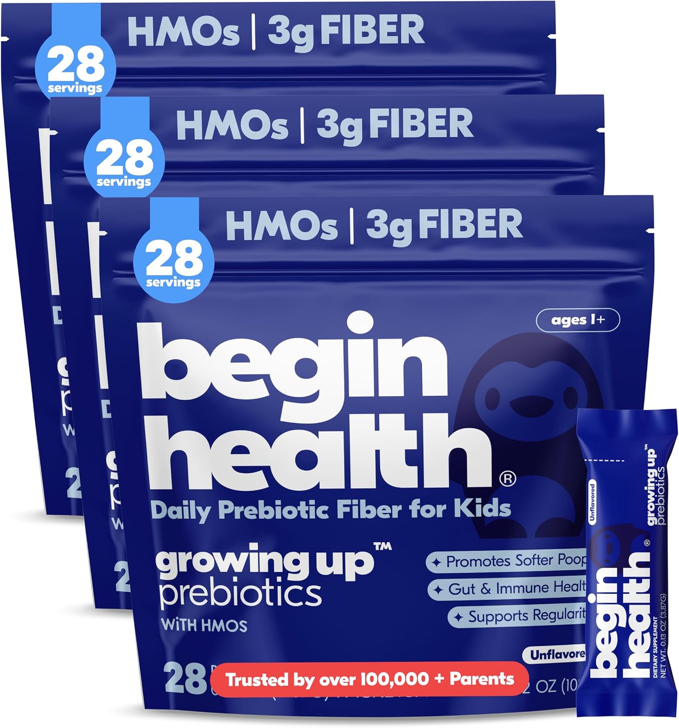 Begin Health Beginbaby® Prebiotics and Probiotics for Infants 0-12 Months | Baby Formula Prebiotic + Probiotic Powder with 2'-FL HMO's & B. Infantis for Optimal Digestion | 28-Packs - Unflavored