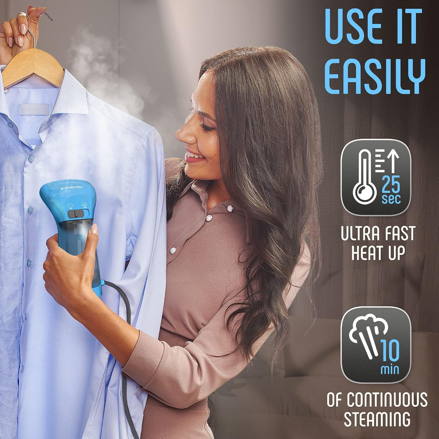 Polardo Travel Garment Steamer - Compact Portable Handheld Clothes Steamer with 360° Anti-Spill Technology