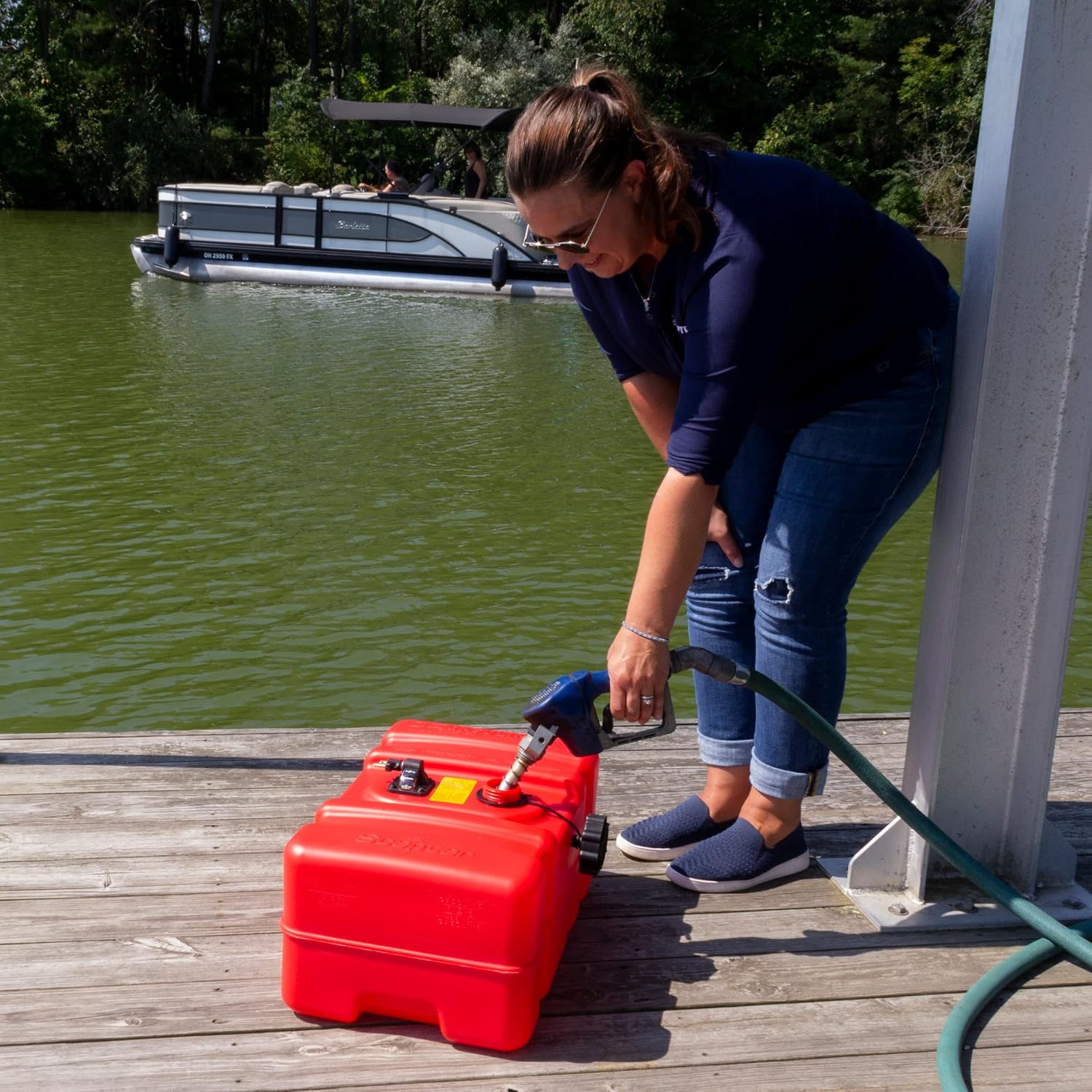 Scepter 6 Gallon Portable Marine Gas Can, Boat Fuel Tank with Top Handle | Underseat Design, 2-Way Vented Cap, Built-In Fuel Gauge and Pick-Up, EPA & CARB Compliant, 19.3"L x 12.2"W x 10.2"H (10511)
