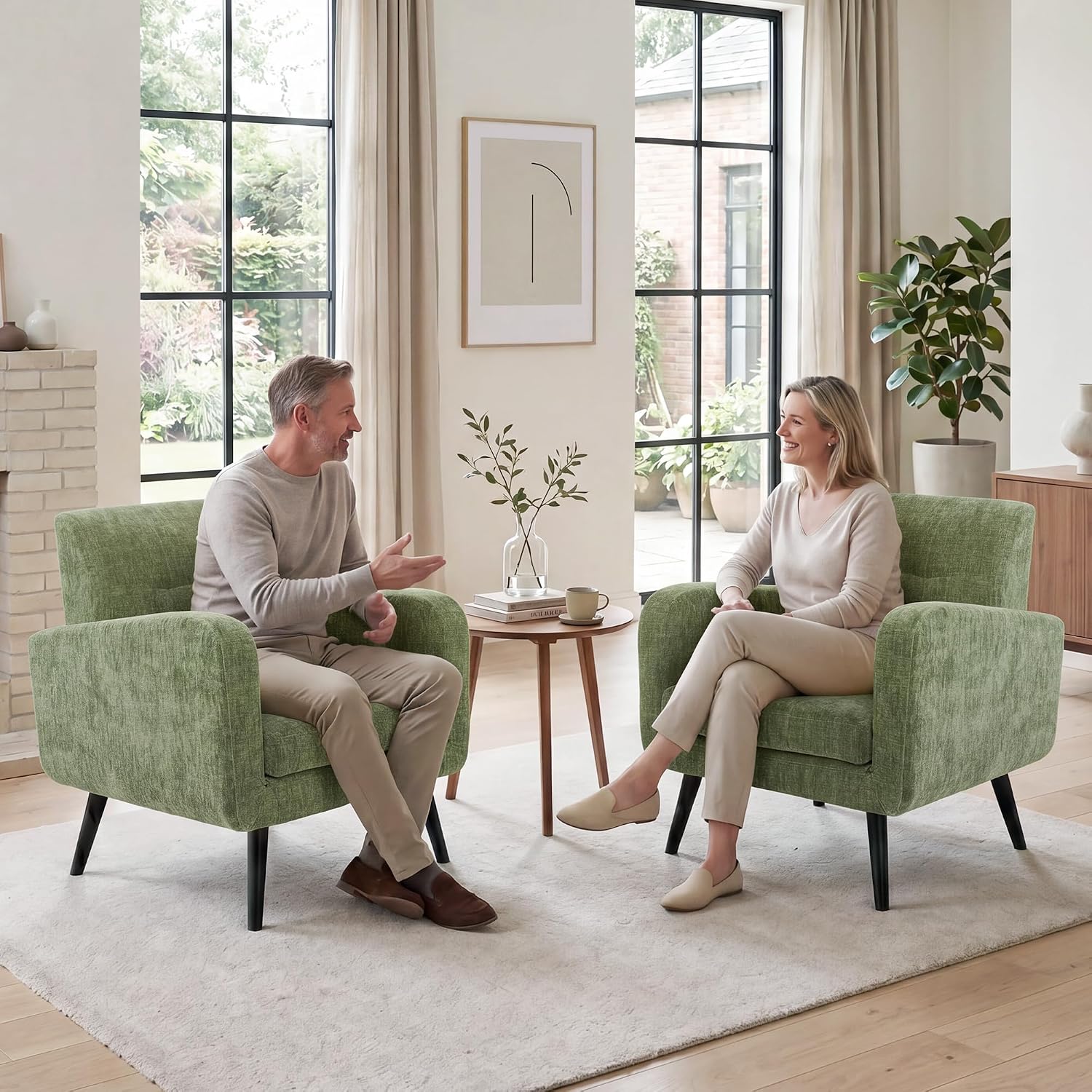 LSSPAID Modern Accent Chairs, Upholstered Fabric Cozy Armchairs, Living Room Side Chair with Solid Wood Legs, Blue