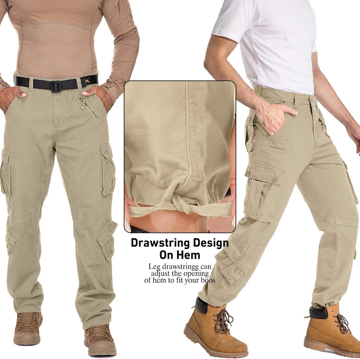 Mens Cargo Pants Camo Work Tactical Rip Stop BDU Casual Army Military Pants | 100% Cotton,Wear Resistant,Breathable,Sweat-absorbent,Men's Wild Cargo Pants with 8 Pockets,Relaxed Loose Fit Hiking Pants