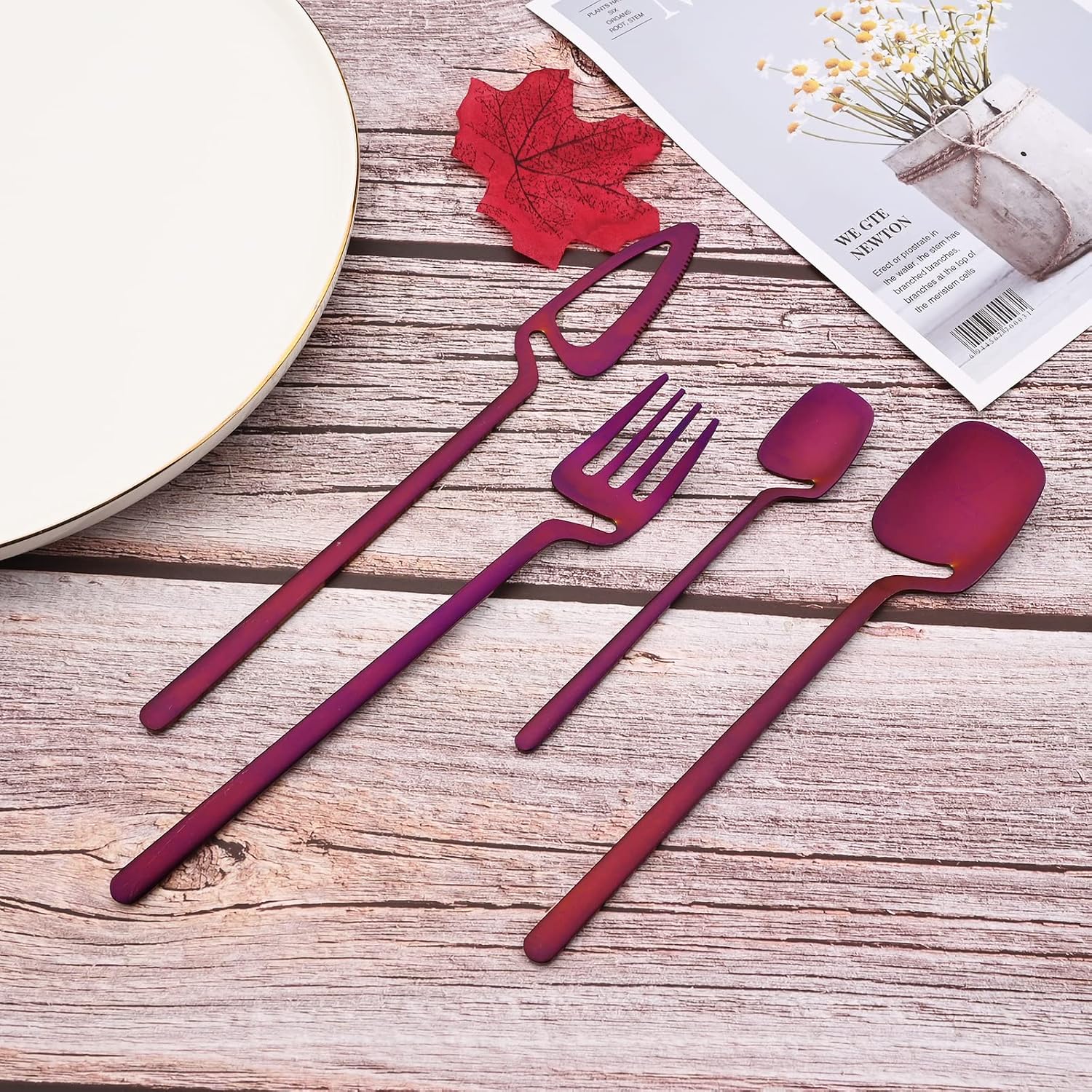 JASHII Silverware Set Satin Finish 24-Piece Stainless Steel Flatware Set Kitchen Utensil Set Service for 6 Tableware Cutlery Set Dishwasher Safe