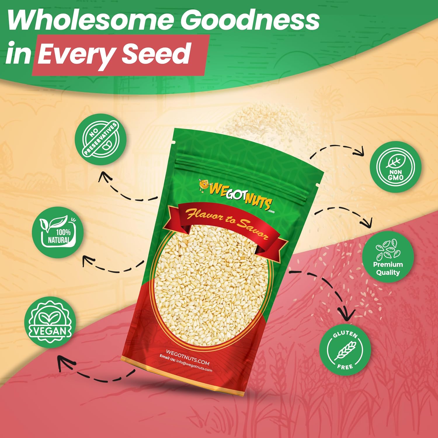 We Got Nuts White Hulled Sesame Seeds 5 Lbs (80oz) Bag | No Preservatives Added, Non-GMO, 100% Natural With No Shell | For Baking, Salad Toppings