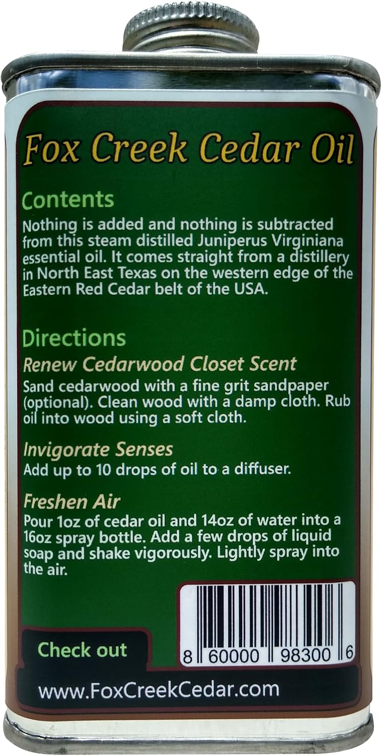 8oz Cedar Oil Can - Essential Eastern Red Cedar Wood (Juniperus Virginiana) Oil - Fox Creek Cedar Oil