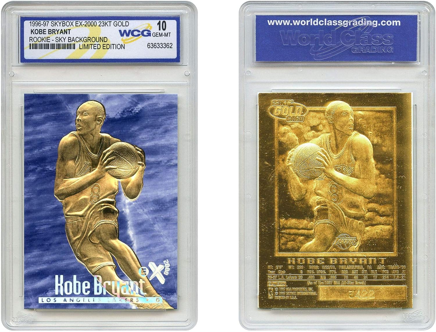 Kobe Bryant 1996-97 Skybox EX-2000 Credentials 23KT Gold Rookie Card GEM Mint 10 Blue Sky