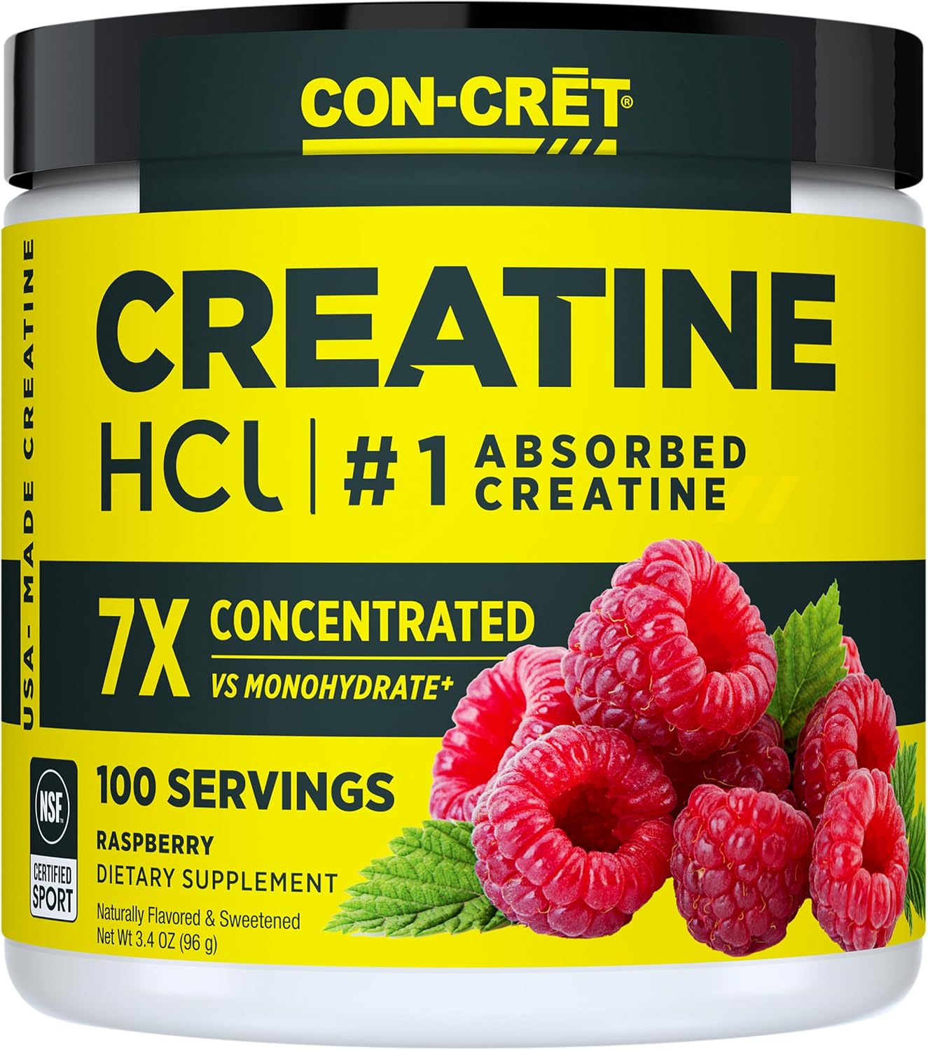 CON-CRET Creatine HCl Powder for Women and Men, Unflavored, 64 Servings | No Bloating or Water Retention, Muscle, Strength & Cognitive Support, USA Made, NSF Certified