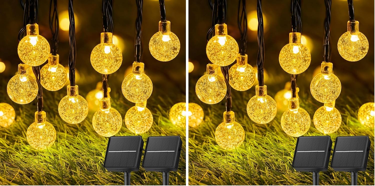 Brightown Solar String Lights Outdoor 60 Led 35.6 Feet Crystal Globe Lights with 8 Lighting Modes