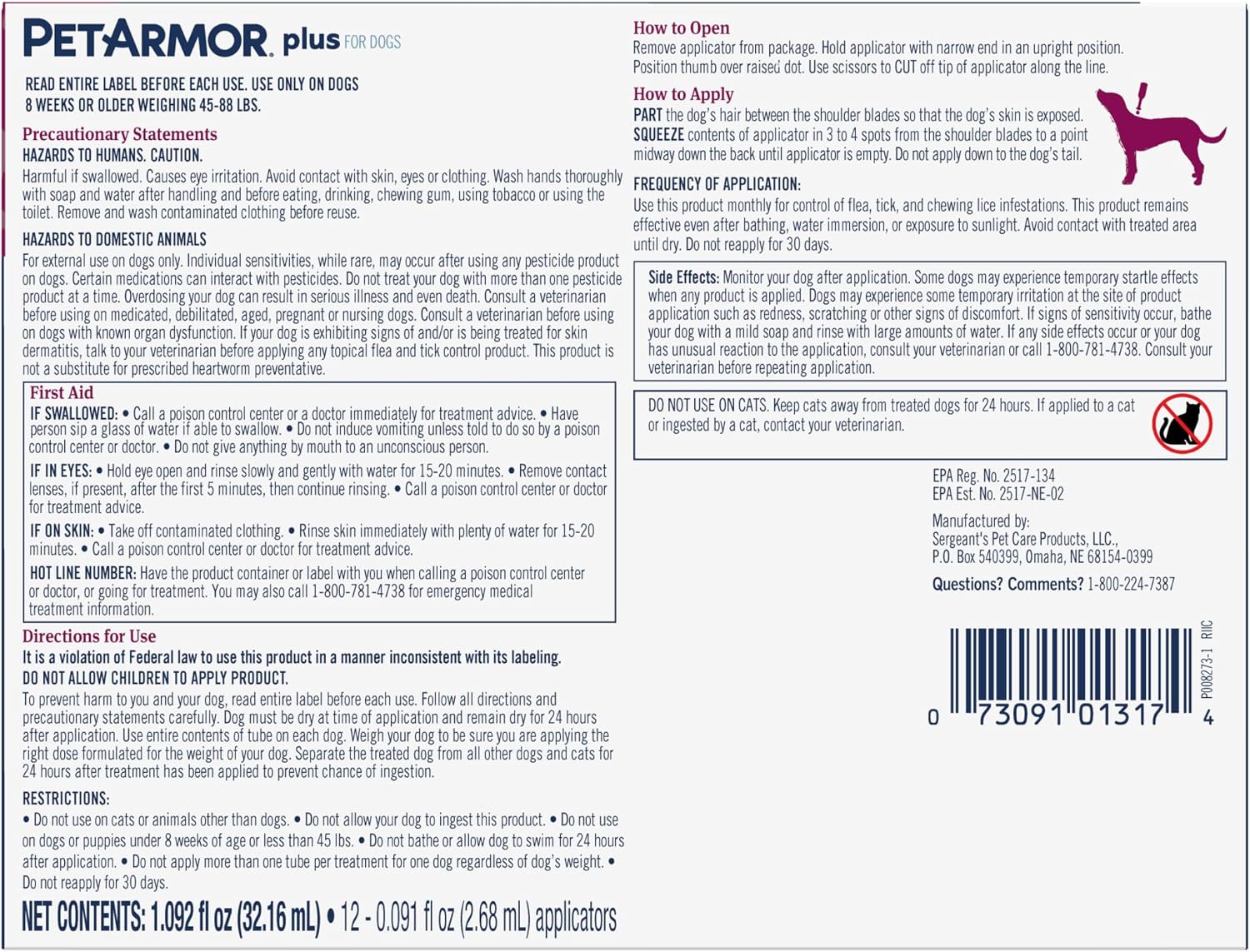 PetArmor Plus Flea and Tick Prevention for Dogs, Small Dog Flea and Tick Treatment, 3 Doses, Waterproof Topical, Fast Acting (5-22 lbs)