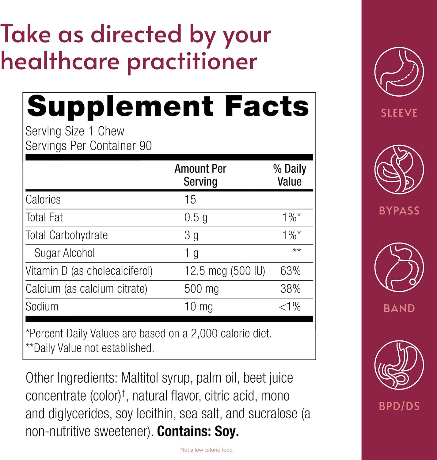 Bariatric Advantage Calcium Citrate Chewy Bites 500 mg - Highly Absorbable & Digestible - Vitamin D3 - Easily Chewable Calcium Supplement - Caramel Flavor - 90 Count