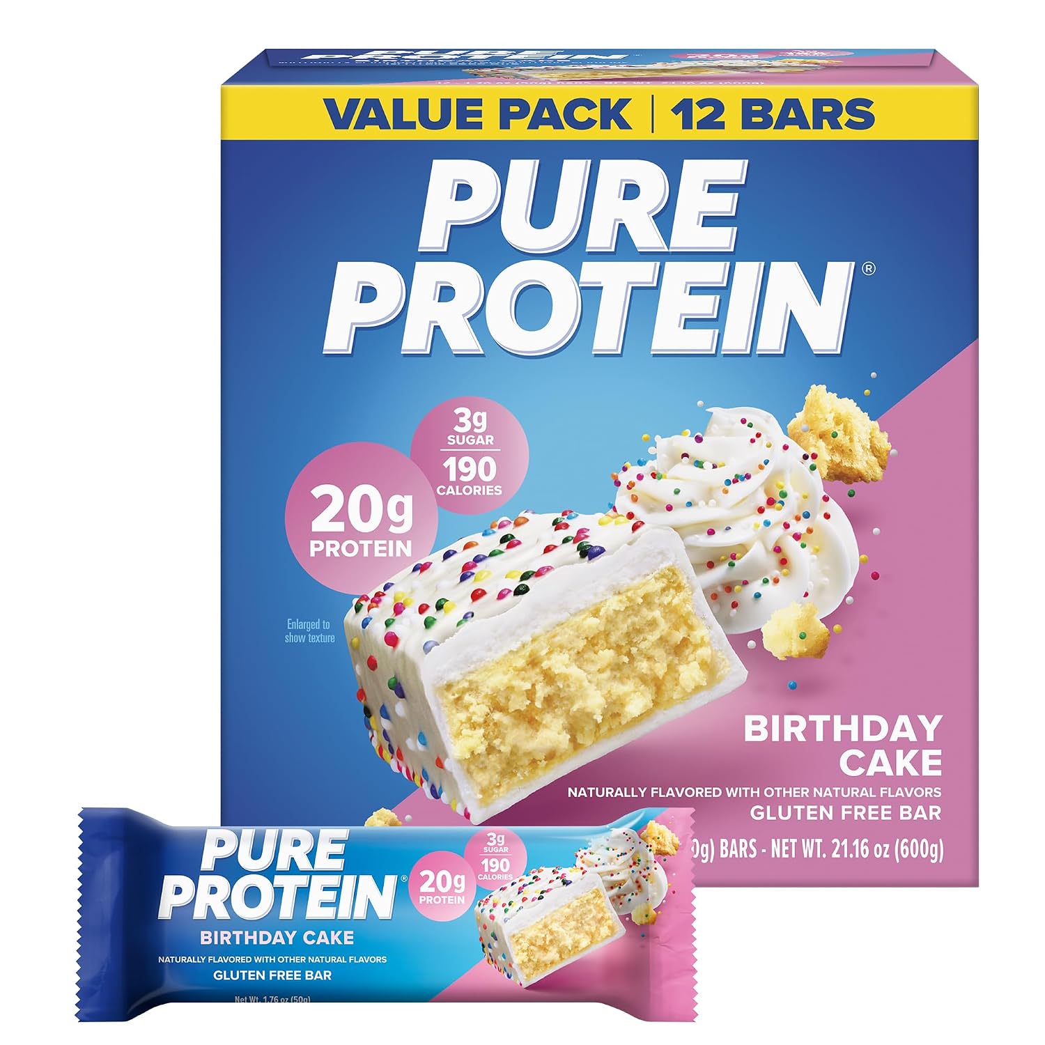 Pure Protein Chocolate Deluxe Protein Bars, 21g Protein, Gluten Free, 12 Ct