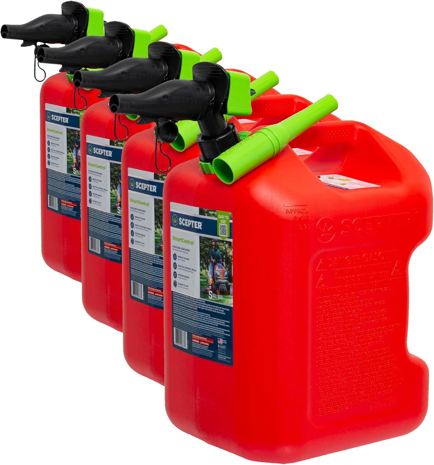 Scepter 1 Gal Gas Can, Spill Proof SmartControl Spout, Spout Extender, Red