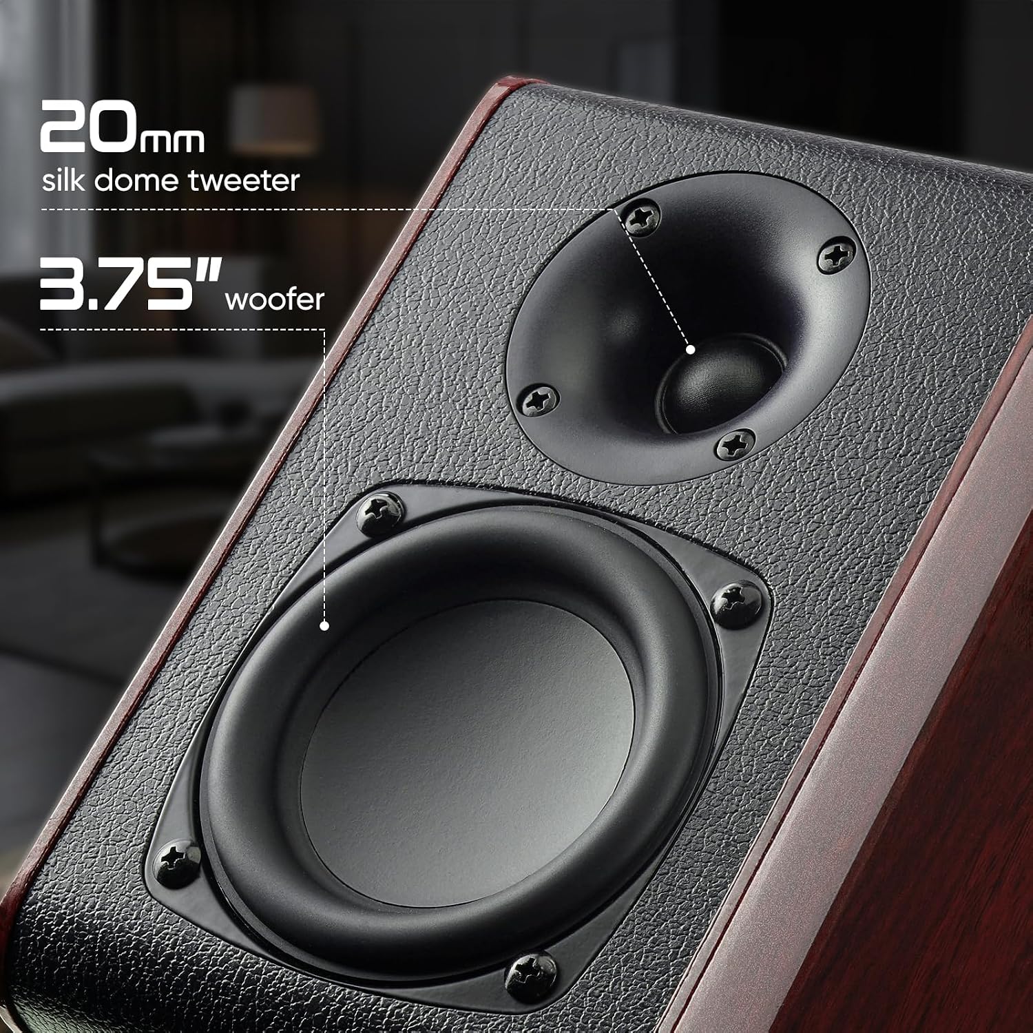 Saiyin Powered Bluetooth Bookshelf Speakers with 3.75" Woofer, 30W x 2 | Record Player Speakers with TV-ARC/Optical/Auxiliary Inputs