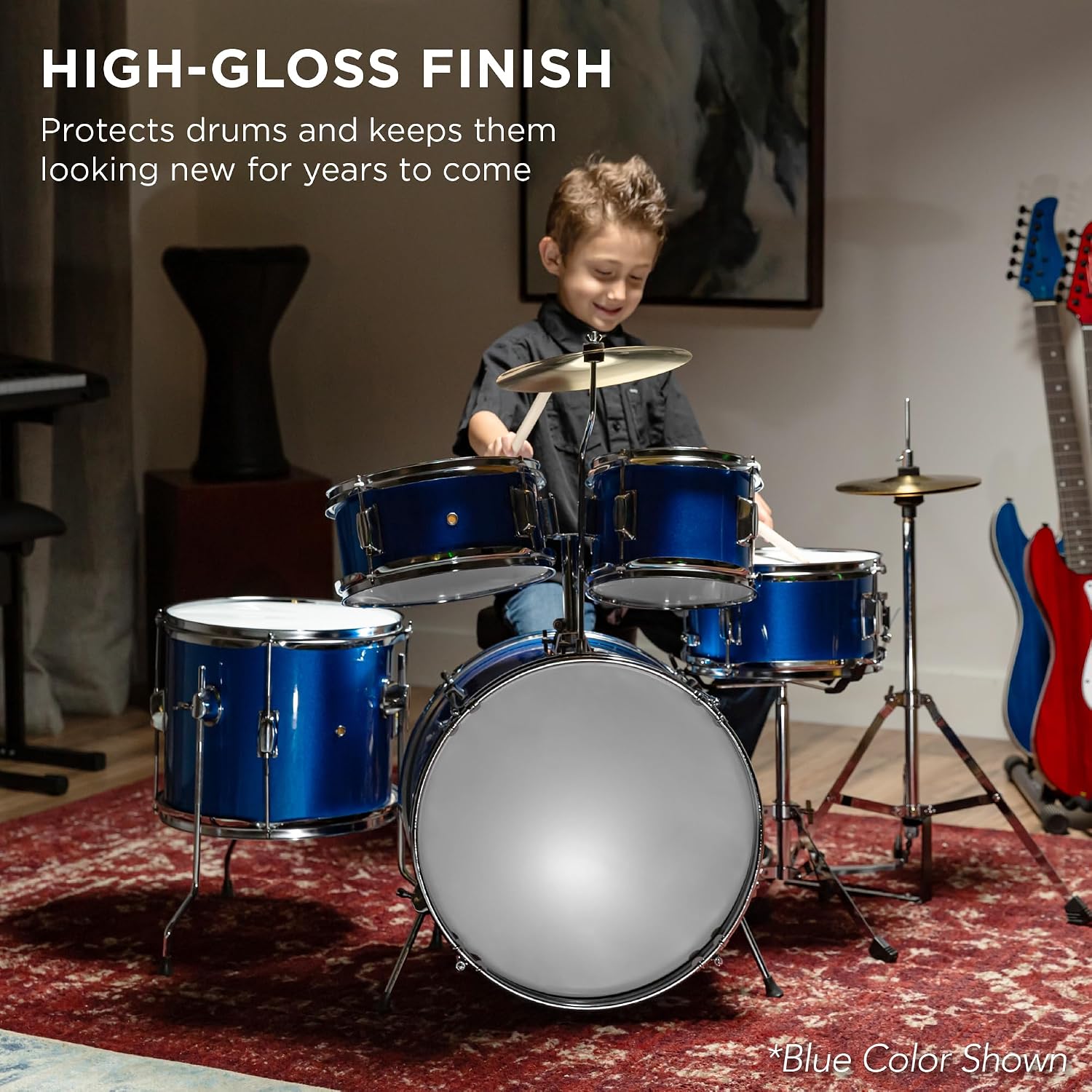 Best Choice Products Kids 5-Piece Beginner Drum Set Junior Kit, Starter Percussion w/Cymbals, Pedal, Drumsticks, Stool, Toms, Snare, Hi Hat - Black