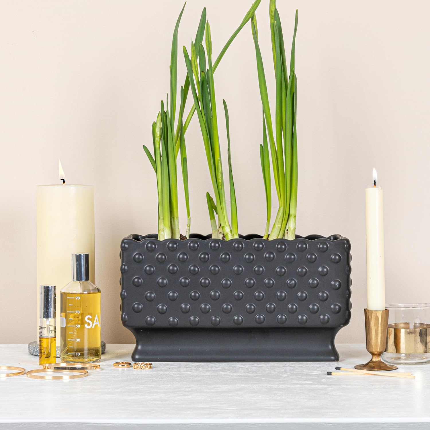 Creative Co-Op White Hobnail Rectangle Ceramic Planter
