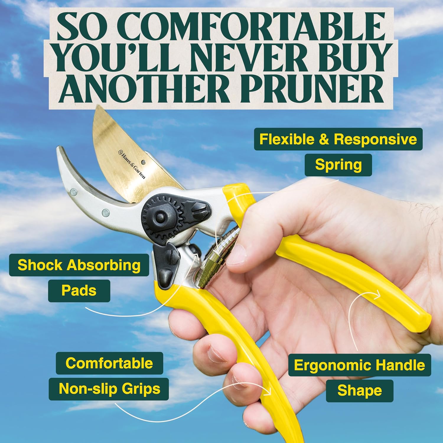 Haus & Garten ClassicPRO 8.5" Professional Premium Titanium Bypass Pruning Shears - Use As Pruners, Garden Shears, Heavy Duty Handheld Pruning Shears For Gardening, Clippers, Pruner Scissor Tool