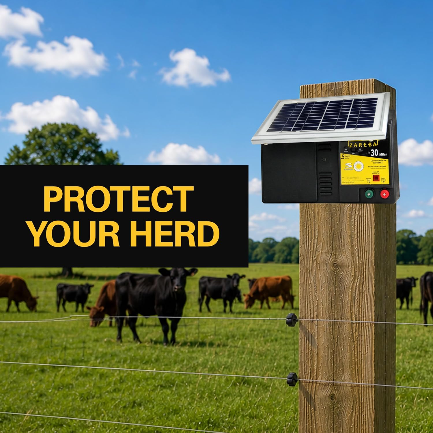 Zareba ESP30M-Z 30-Mile Solar-Powered Low-Impedance Electric Fence Charger