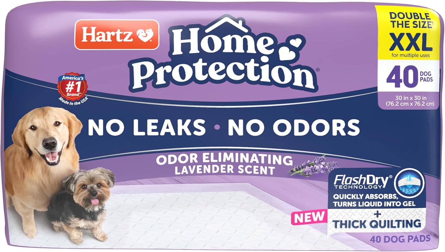 Hartz Home Protection Super Absorbent Odor Eliminating Lavender Scented No Leak Dog Pads, XXL 20 count