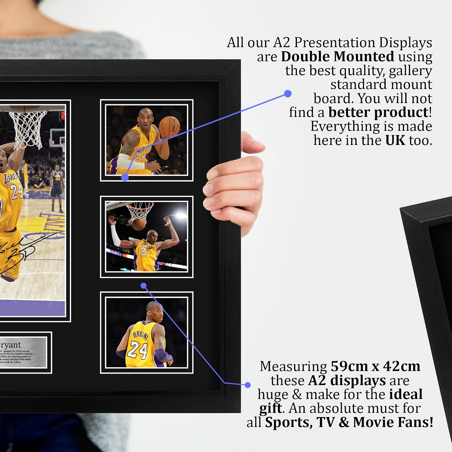 HWC Trading Kobe Bryant Signed Large 16 x 12 inch (A3) Printed Gifts Autograph Photo Display - 16" x 12" Framed