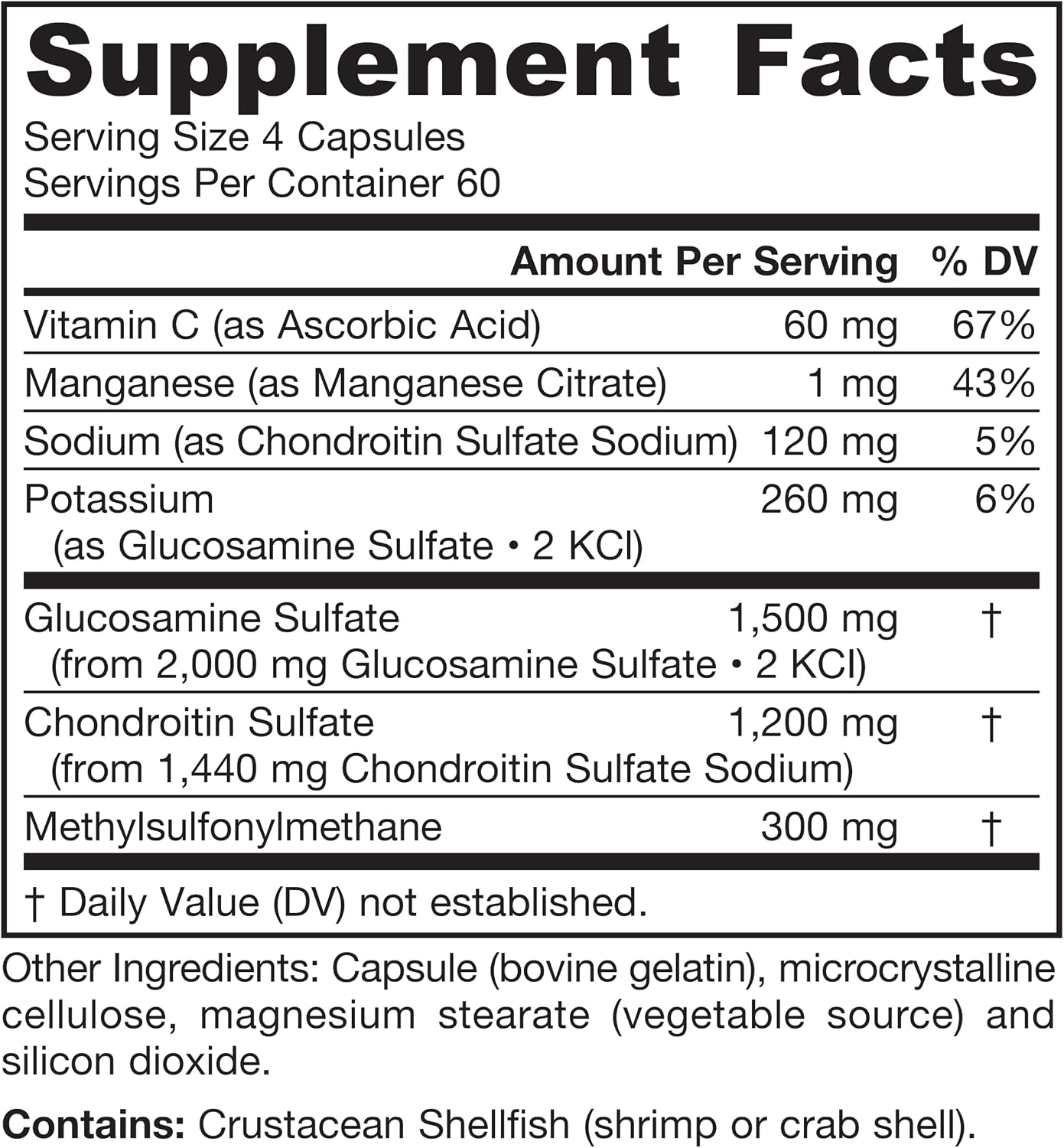 Jarrow Glucosamine, Chondroitin, and MSM, 120 Capsules | Joint Support Supplement With Vitamin C And Manganese, Bone & Joint Health, 120 Capsules, 30 Day Supply
