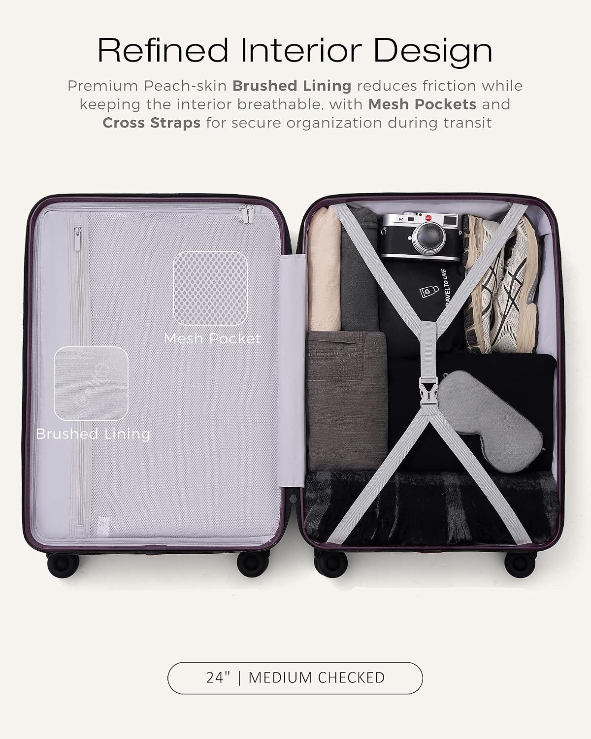 Coolife Luggage Carry-On, Lightweight PC Hardside Suitcase, 20-Inch, Black | Expandable Carry-On, Dual Spinner Wheels, TSA-Approved Lock, Upgraded PC Hardshell, Durable Travel Suitcase