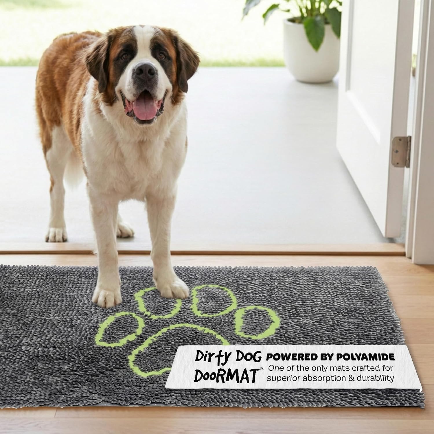 Dog Gone Smart Dirty Dog Doormat - Fast Drying Rug with Super Gripper Backing for Clean Floors - Super Absorbent and Machine Washable Mat for Muddy Paws - Grey