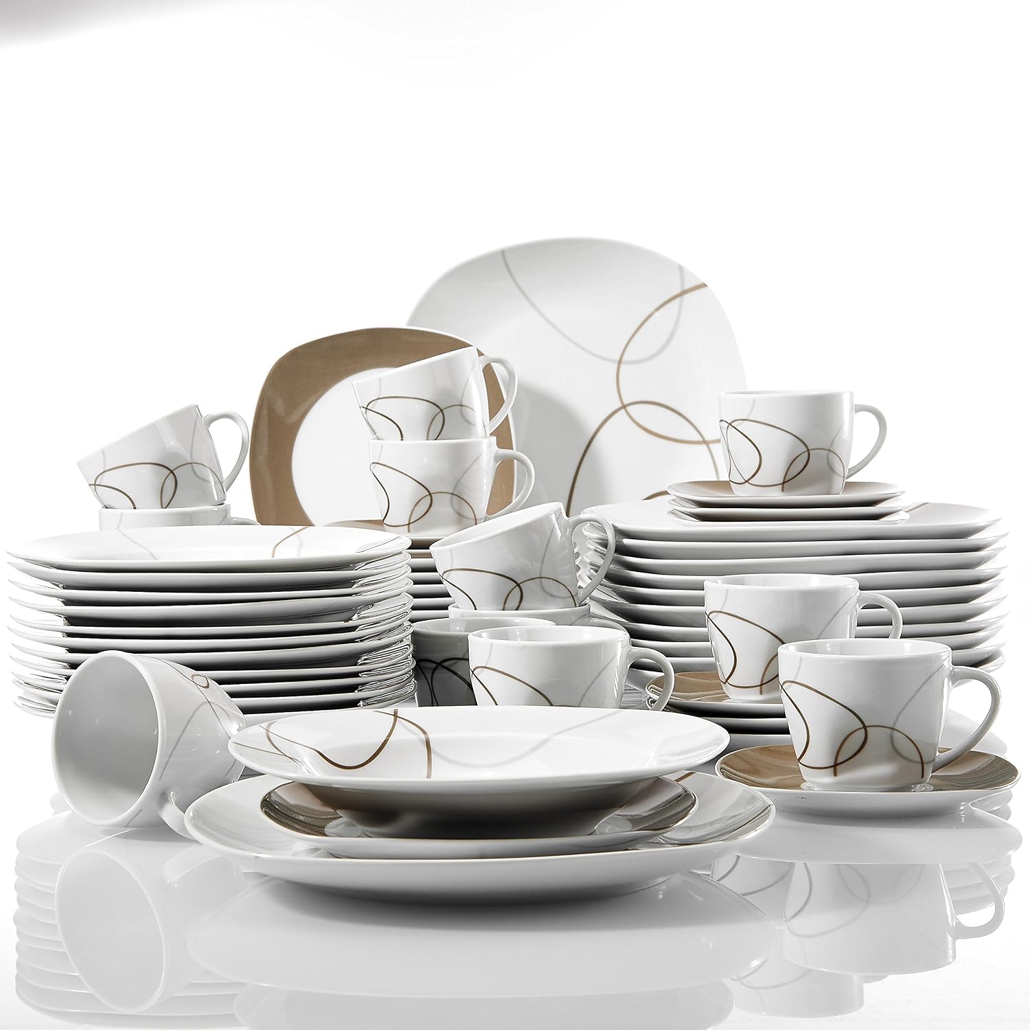 VEWEET 30 PCS Ceramic Dinnerware Sets for 6, Pink Floral Dish Set, ANNIE | Porcelain Dinner Set Including Dessert Plates, Soup Plates, Dinner Plates, Cups & Saucers, Microwave & Dishwasher Safe
