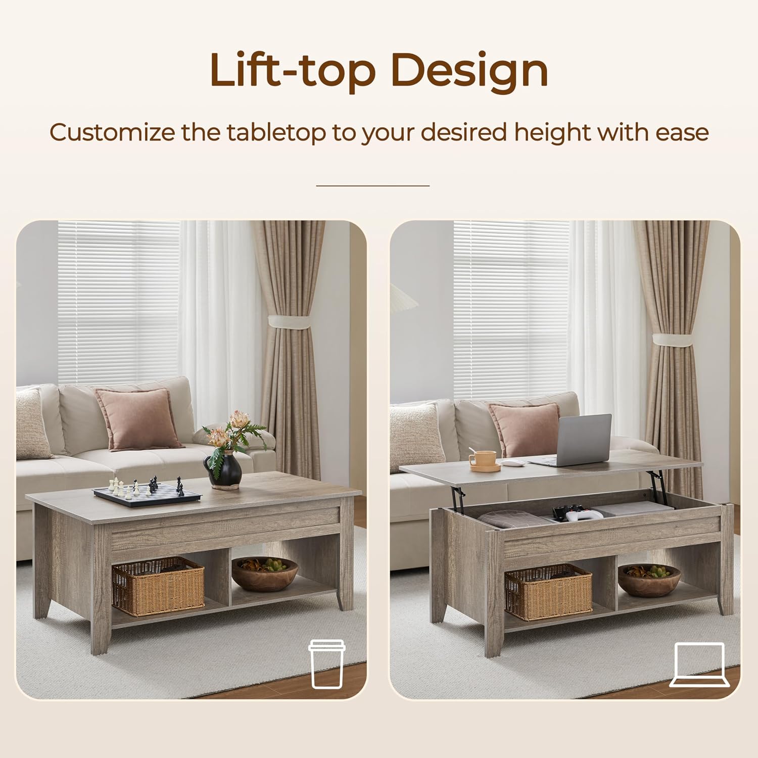 Yaheetech Lift Top Coffee Table with Hidden Storage Compartment Gray 47.5in