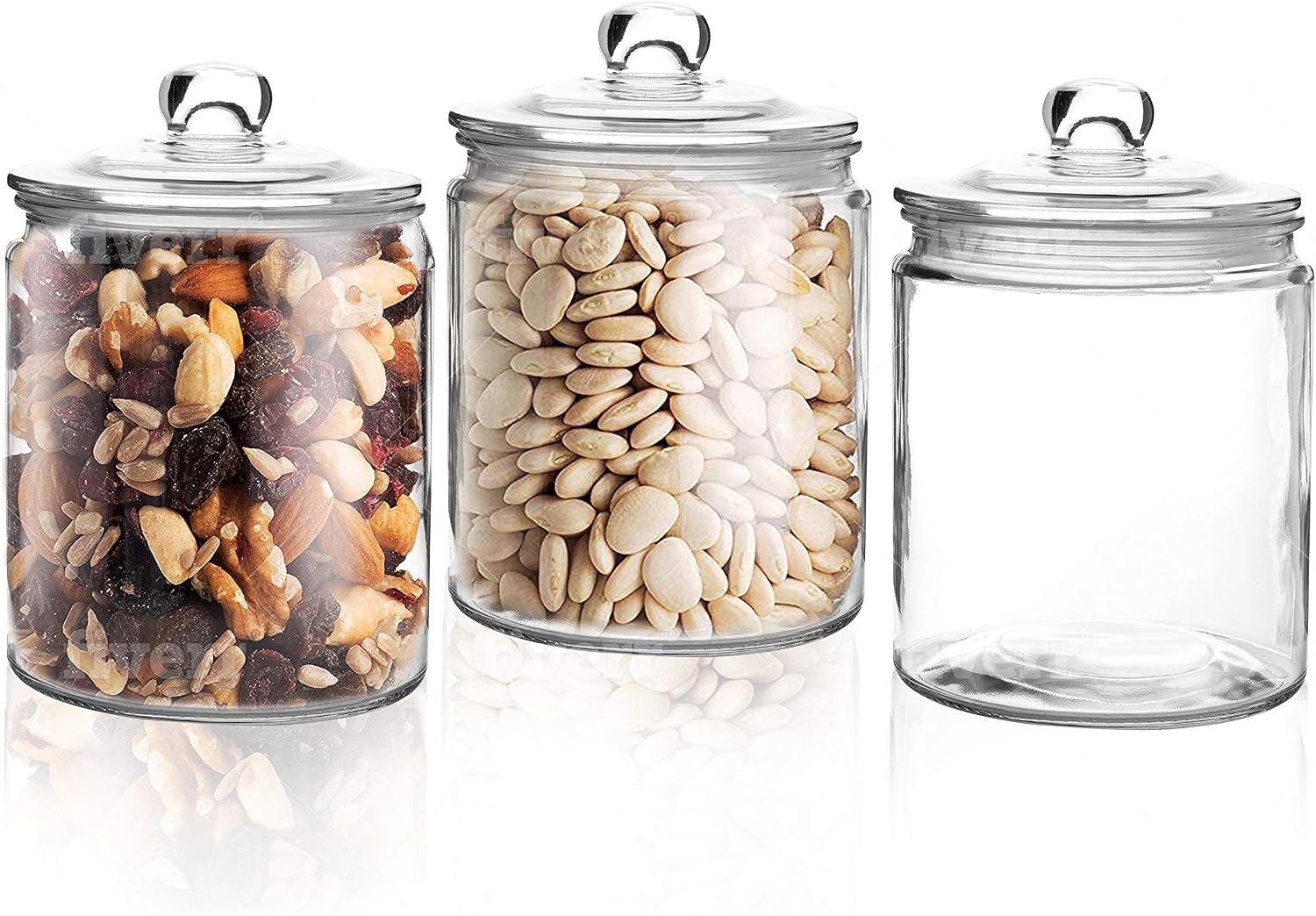 Set of 3 Glass Jar with Lid 1 Liter | Airtight Glass Storage Container for Food, Pasta, Coffee, Candy, Dog Treats