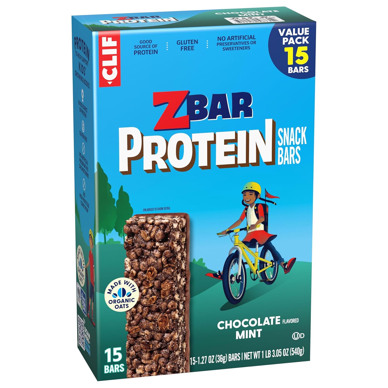 Zbar Protein Chocolate Mint Snack Bars, Gluten Free Protein Bars, 15ct | 5g Protein, Gluten Free, Made with Organic Oats
