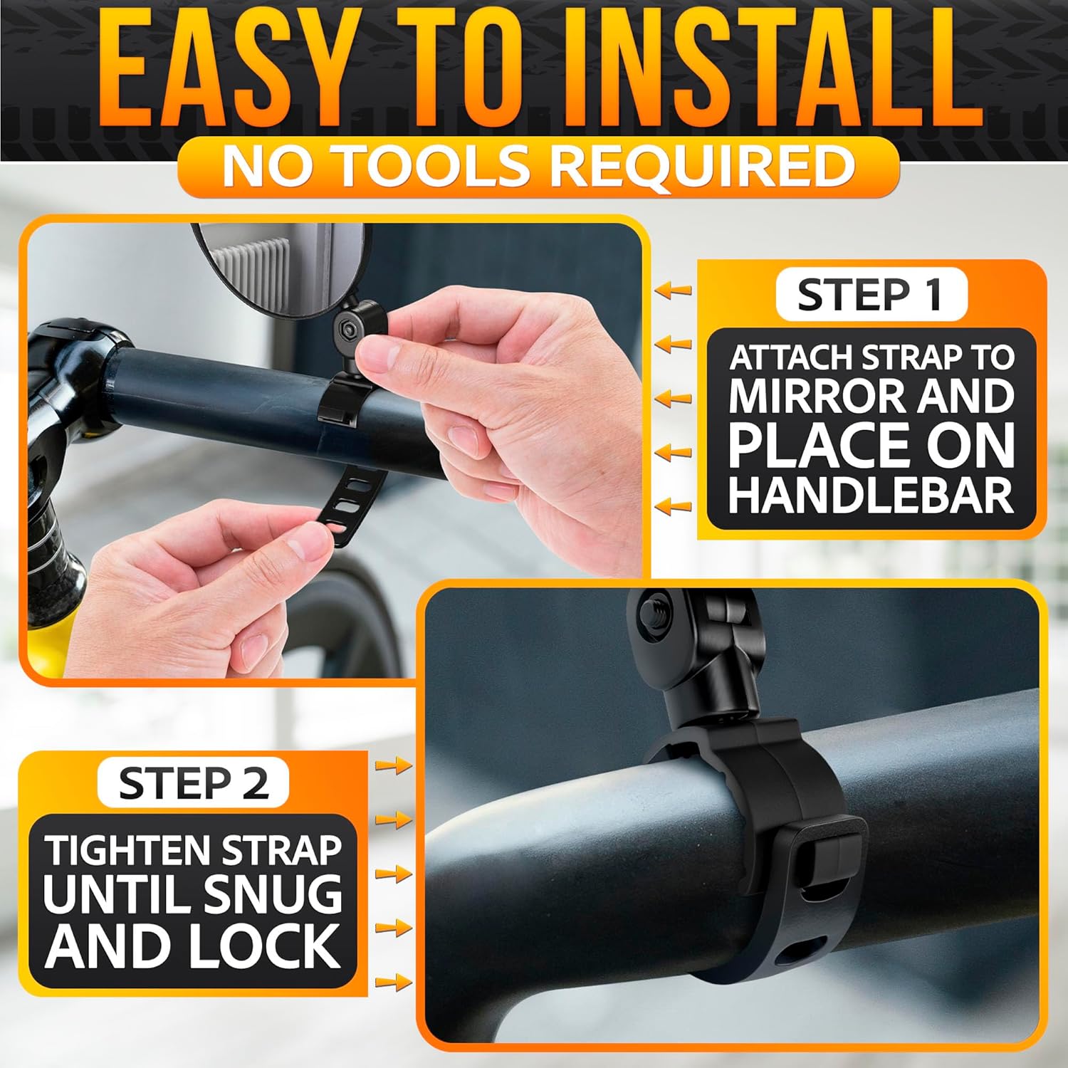 2 Pcs Bike Mirror Handlebar Mount, Convex and 360° Adjustable View