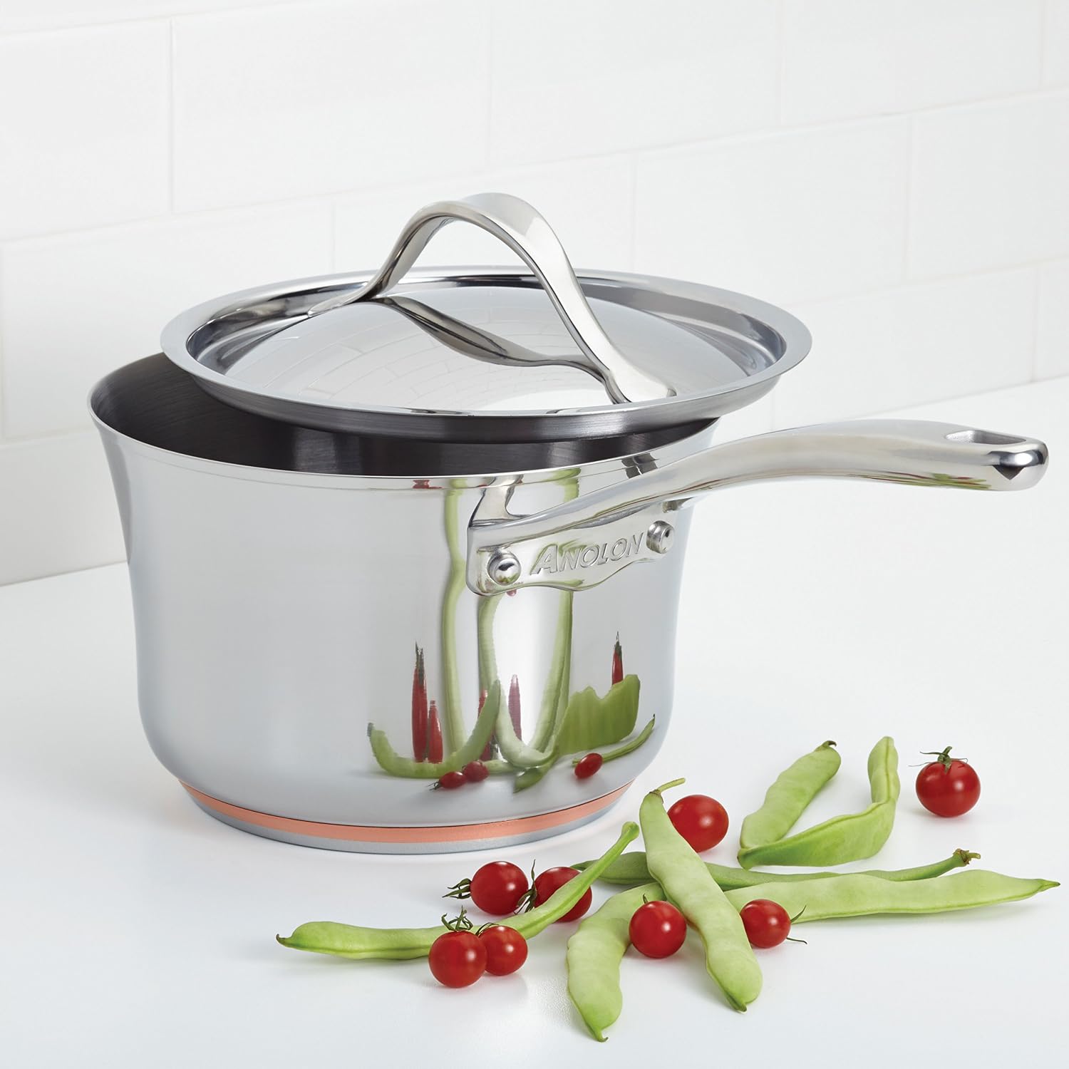Anolon Nouvelle Stainless Steel Cookware Pots and Pans Set, 10 Piece | Stainless Steel Cookware Set with Lids, Oven Safe to 500°F, Durable Everyday Cooking, Dishwasher Safe