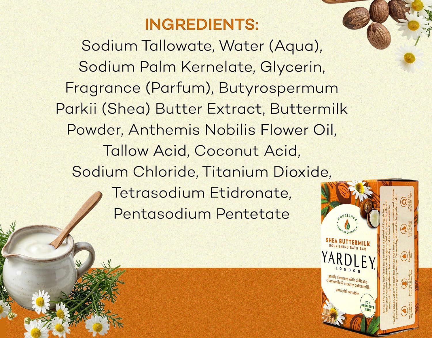 Yardley Shea Buttermilk Bath Bar 4oz 4 Pack