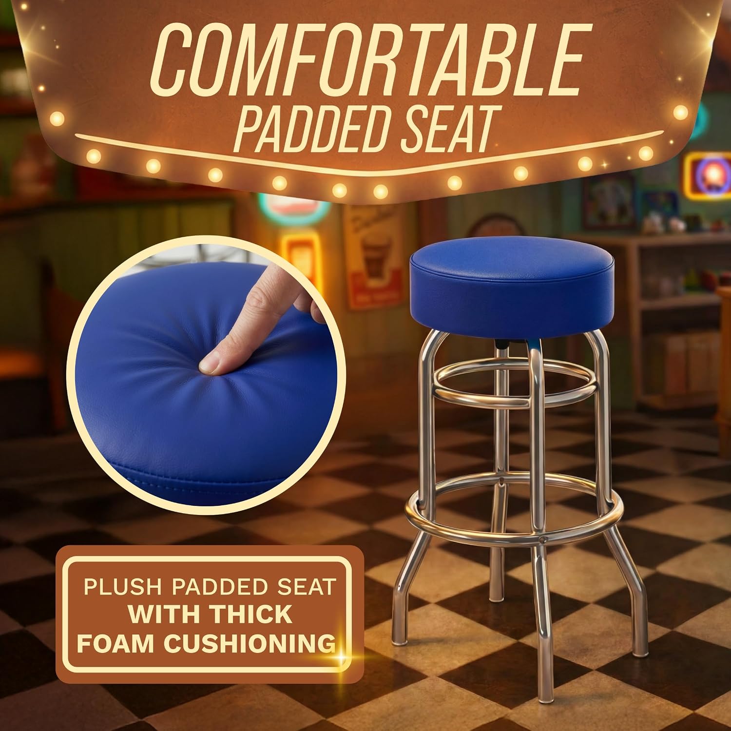 Trademark Gameroom Bar Stool - Blue Stool with Foam Padded Seat - Swivel Chair for Game Room, Garage, or Home Bar