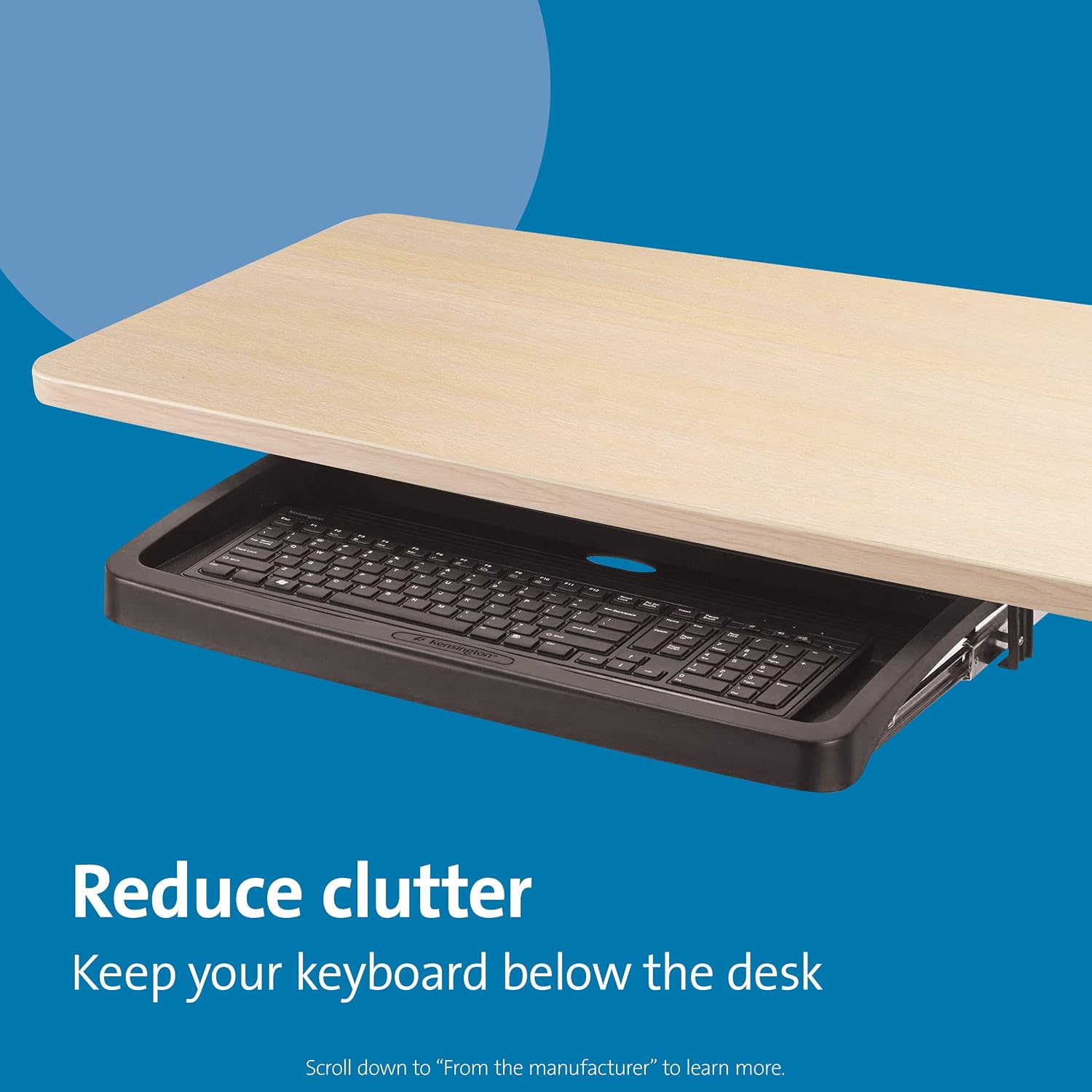 Kensington Underdesk Basic Keyboard Drawer (K60009US) , Black | Slide-out tray, frees up desk space, simple under-desk mounting