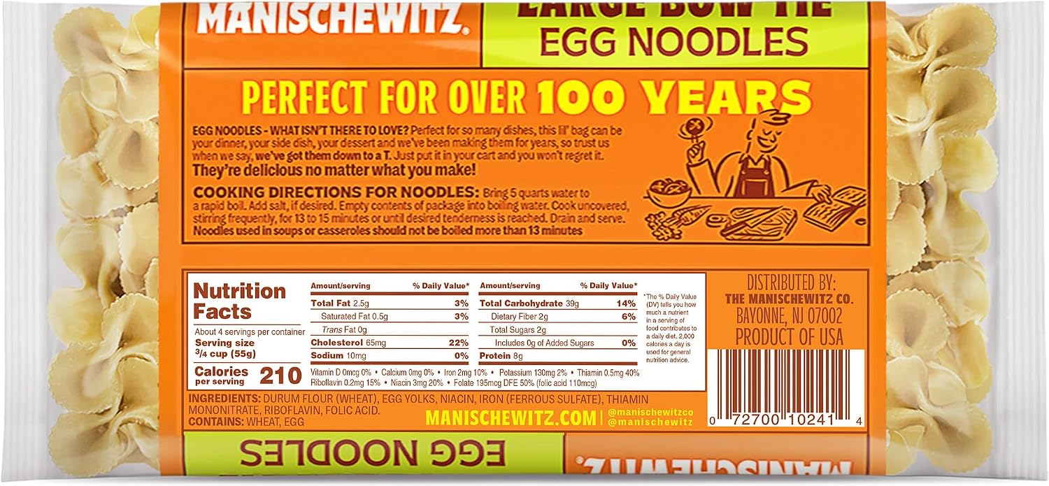 Manischewitz Farfalle Pasta | Large Bow Tie Egg Noodles 7oz (3 Pack) | Homestyle Taste & Texture, Perfect for Kasha Varnishkes, No Preservatives