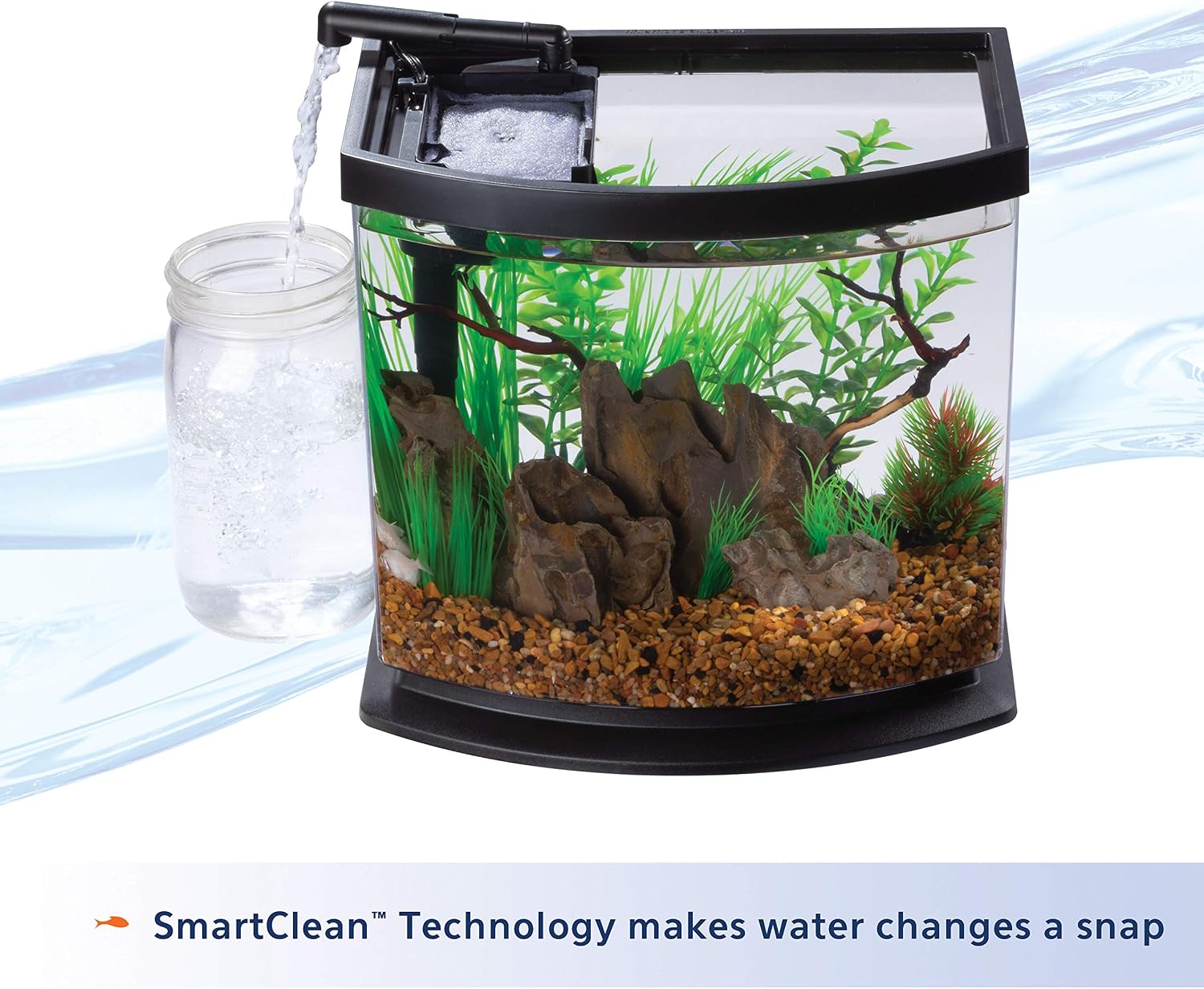 Aqueon LED MiniBow Small Aquarium Fish Tank Kit with SmartClean Technology, Blue, 1 Gallon
