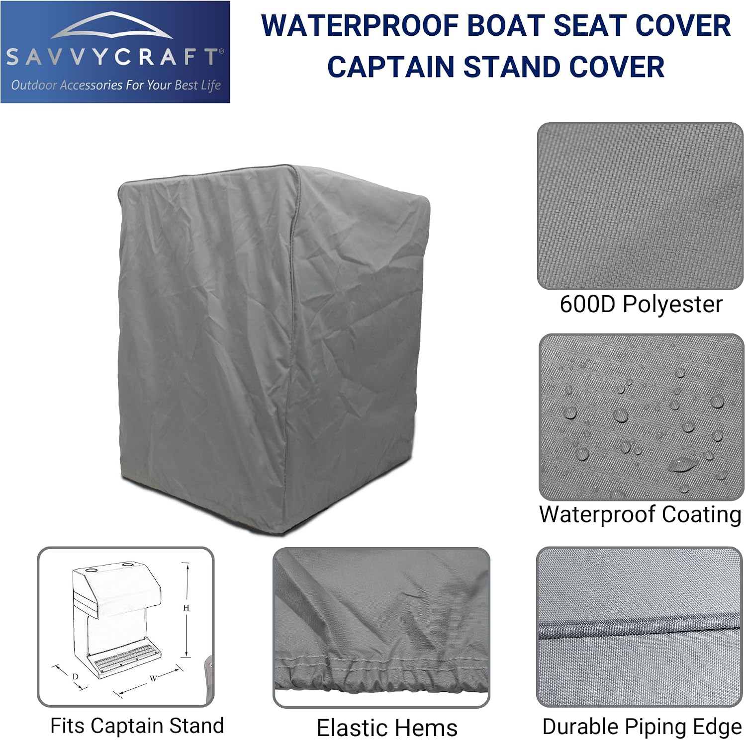 SavvyCraft Waterproof Pontoon Lounge Seat Cover Marine Grade 23"Dx60"Wx30"H