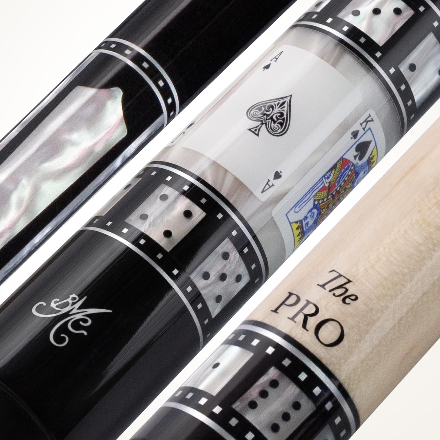Meucci Pool Cues - BMC Casino 10 - Professional Billiard Pool Stick with Card and Ivory Dice Sleeve, Ebony Color Wrap, Power Piston Forearm
