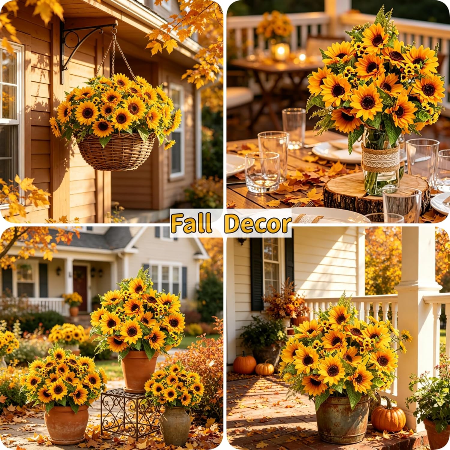 AmyHomie Artificial Sunflowers for Outdoors Fall Decor, 2 Bouquets | Garden, Patio, Wedding, Home, Centerpieces, Vase, UV Resistant, No Water