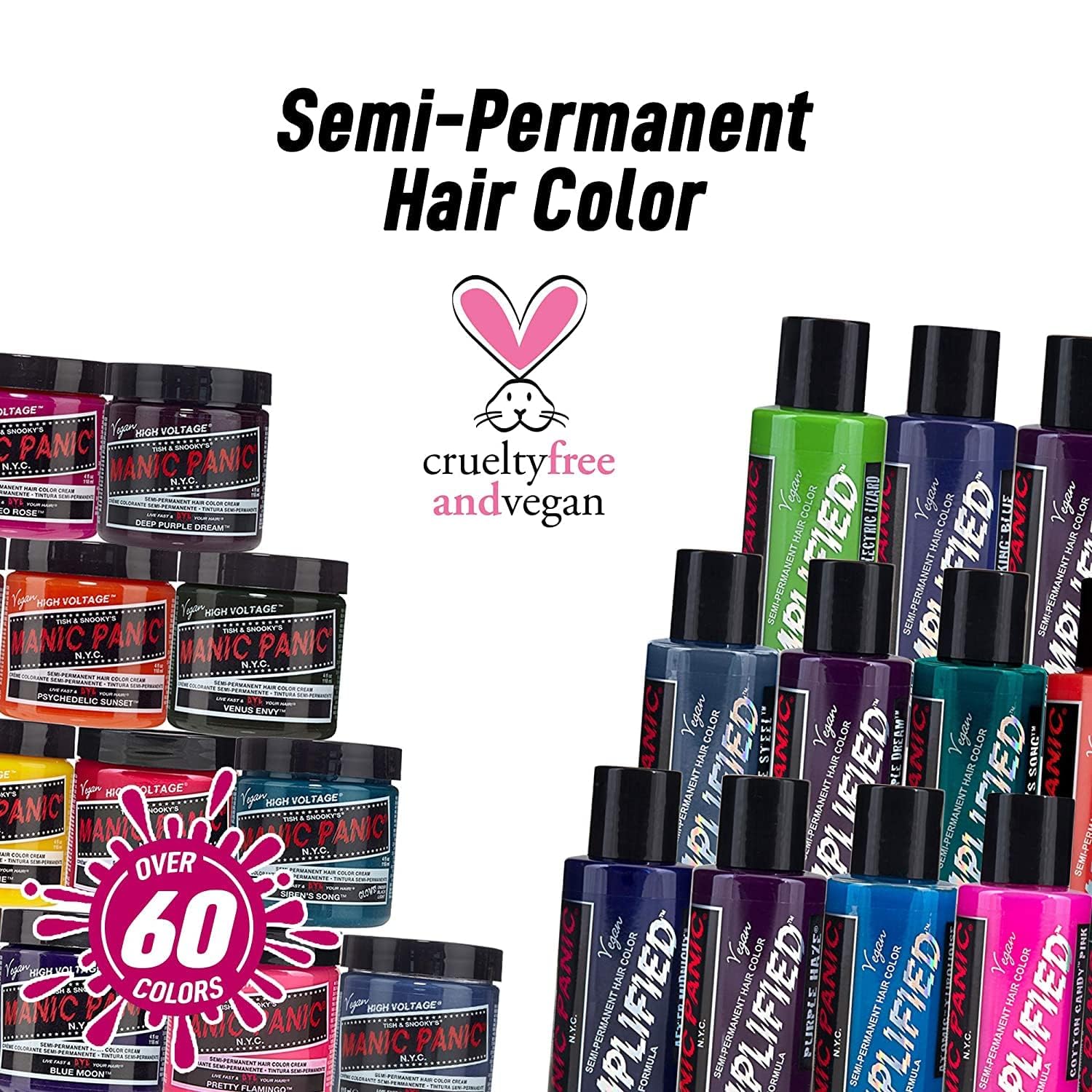 MANIC PANIC Cotton Candy Pink Hair Color - Amplified - Semi Permanent Hair Dye - Bright Pink Cool Toned Color - Glows in Blacklight - Vegan, PPD & Ammonia-Free - For Coloring Hair on Women & Men