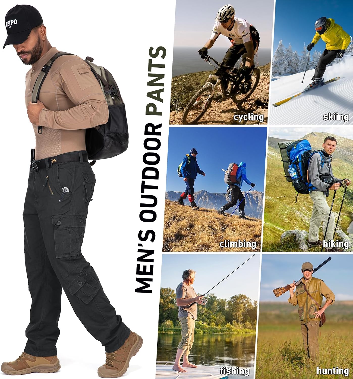 Mens Cargo Pants Camo Work Tactical Rip Stop BDU Casual Army Military Pants | 100% Cotton,Wear Resistant,Breathable,Sweat-absorbent,Men's Wild Cargo Pants with 8 Pockets,Relaxed Loose Fit Hiking Pants