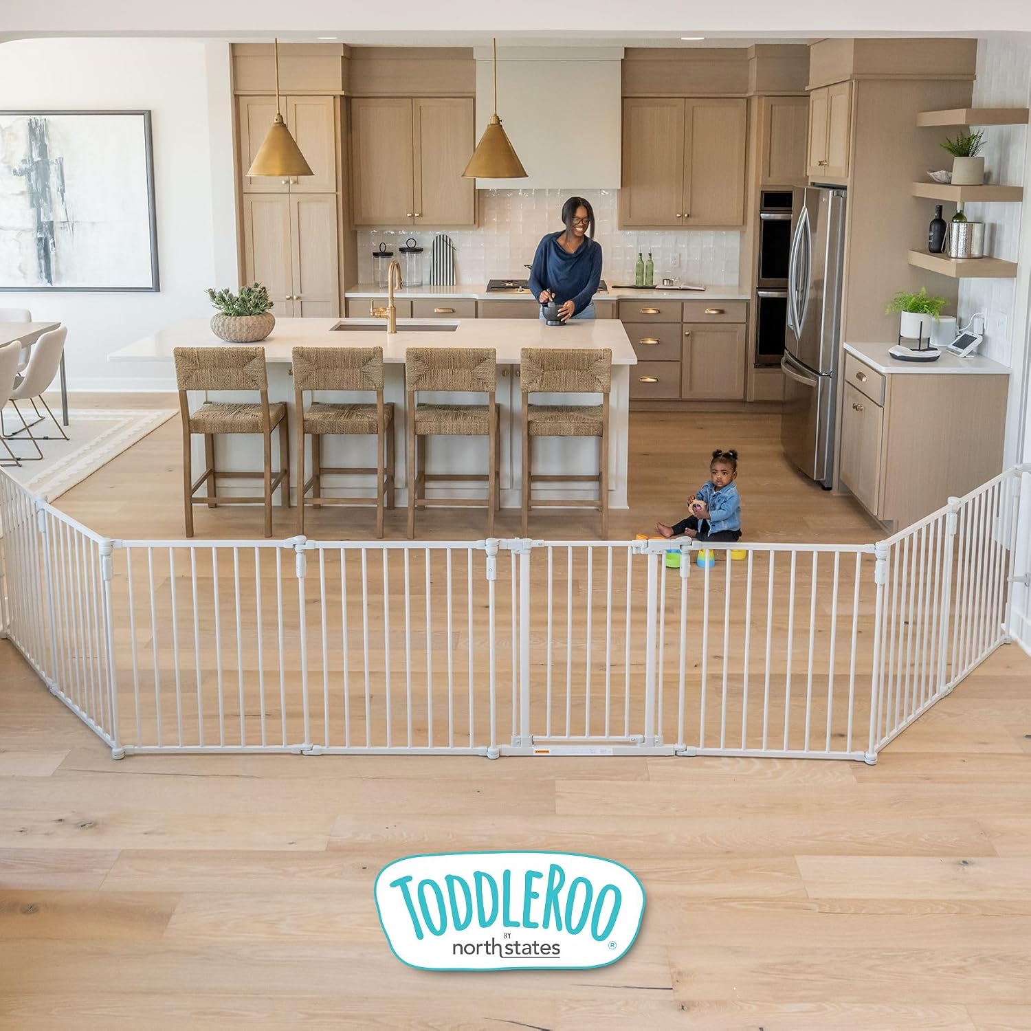 Toddleroo by North States - 3 In 1 Metal Superyard Baby Play Yard: 6 Panel Playpen, Safety Gate, or Extra Wide Baby Fence - Encloses Up to 10 Square Feet - 30 Inches Tall - Taupe