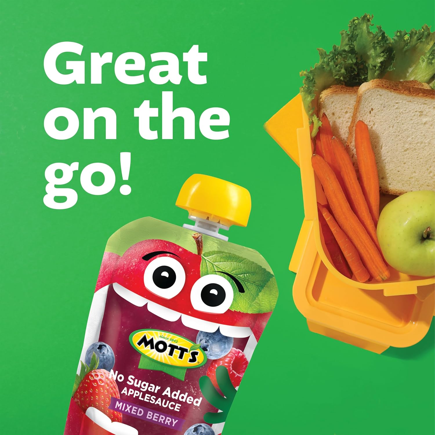 Mott's No Sugar Added Strawberry Applesauce, 3.2 Oz Clear Pouches, 48 Count (4 Packs Of 12), Good Source Of Vitamin C, No Artificial Flavors