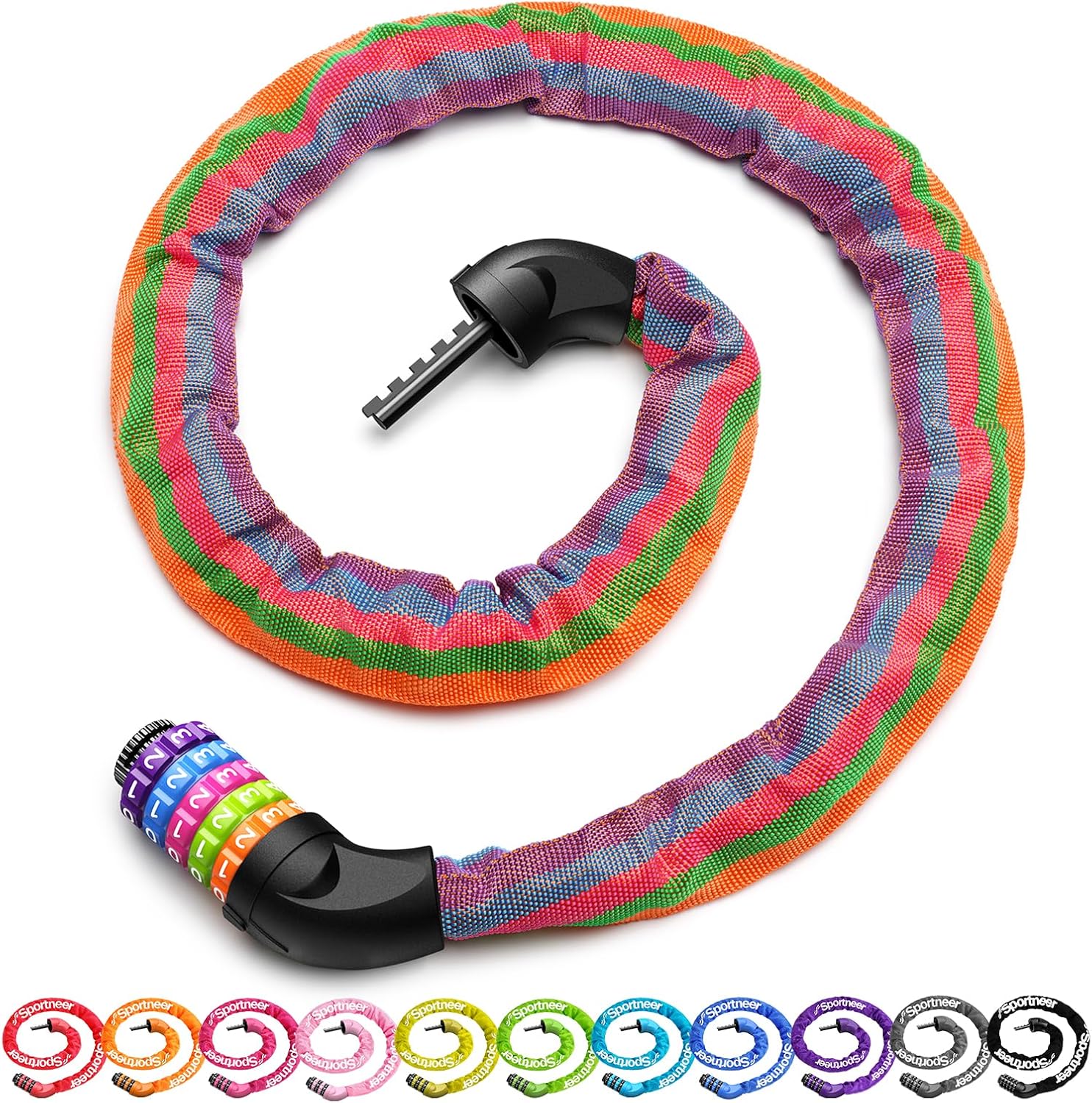 Sportneer Bike Lock: 5 Digit Combination High Security Anti Theft Bike Chain Lock - 3.2/3.6/4ft Heavy Duty Keyless Bicycle Lock for Bike, Motorcycle, Scooter, Door & Gate - 4/6mm Thick, Easy to Use