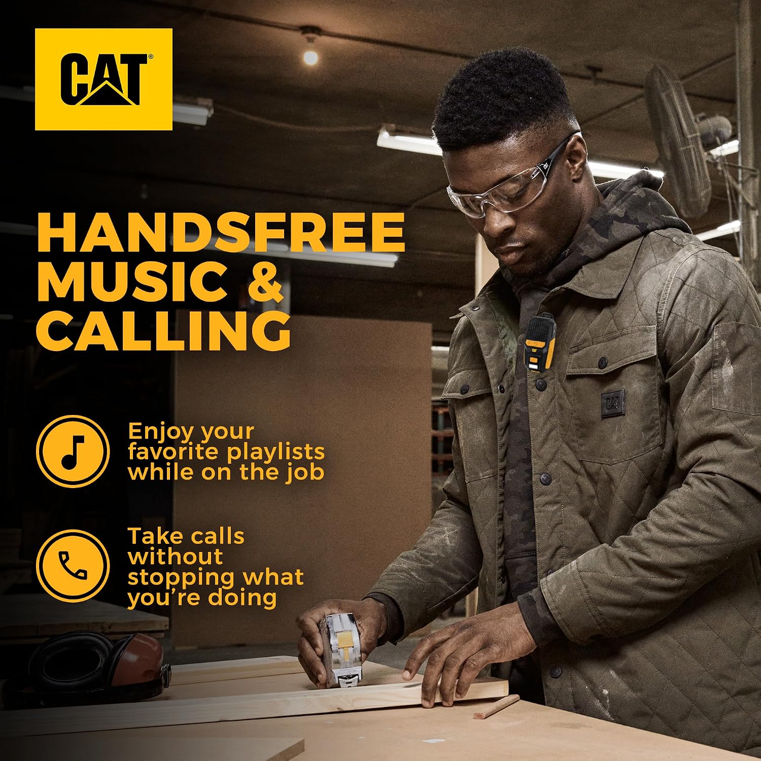 CAT Wearable Bluetooth Speaker | Clip-On Speaker with Built-in Mic for Jobsite, Construction, Outdoor | Water-Resistant | Hands-Free Calls & Music